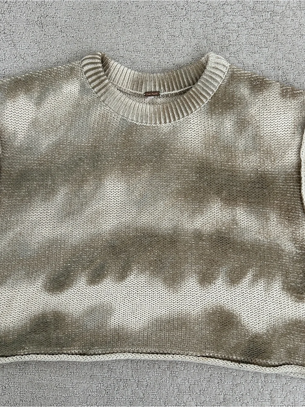 Free People Top Small Cropped Boxy Knit Layering Tie Dye Taupe Gray